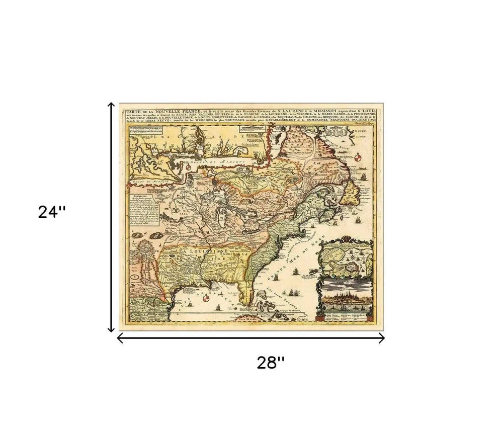 Vintage 1718 Map Of New France Unframed Print Wall Art - Homeroots - Flyclothing LLC
