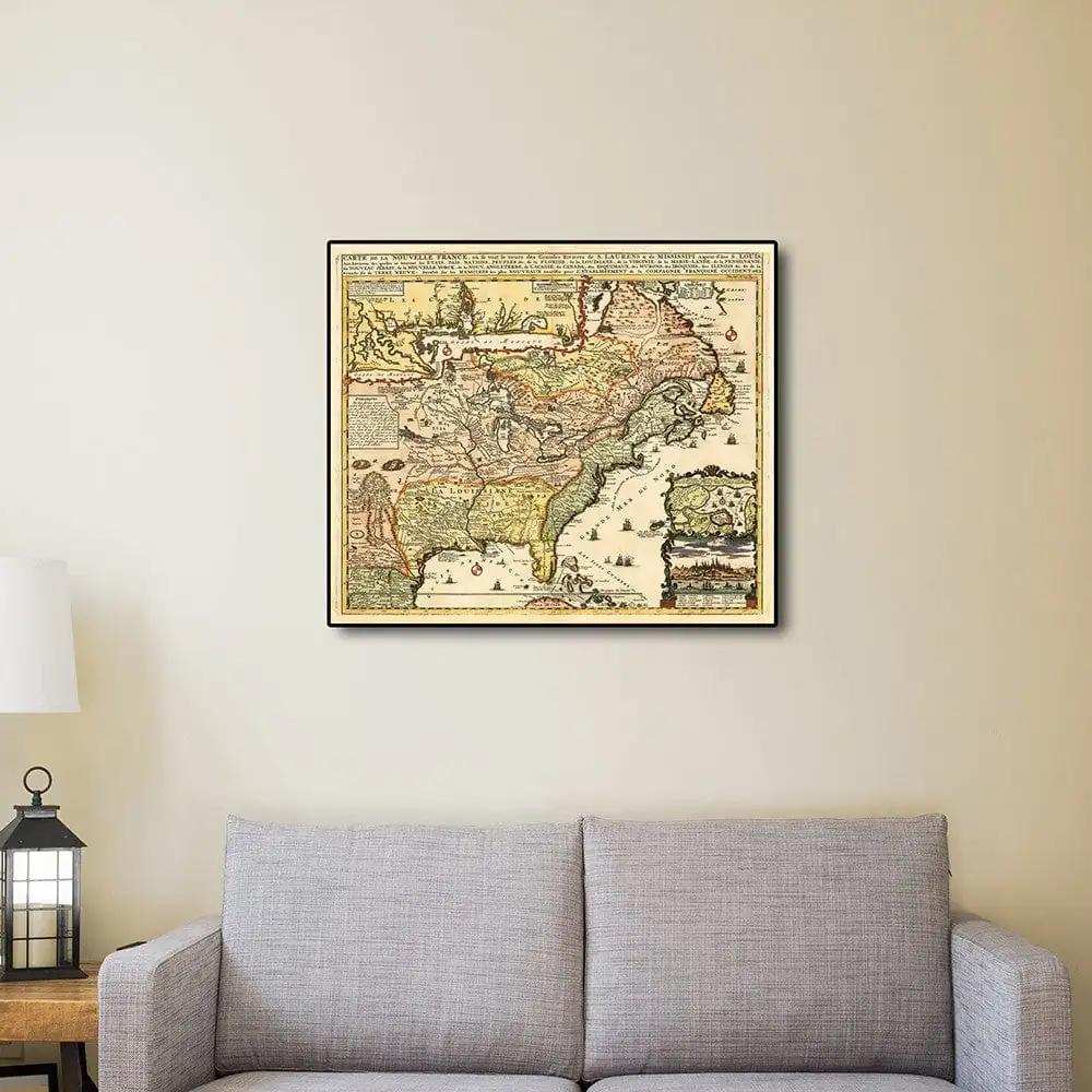 Vintage 1718 Map Of New France Unframed Print Wall Art - Homeroots - Flyclothing LLC