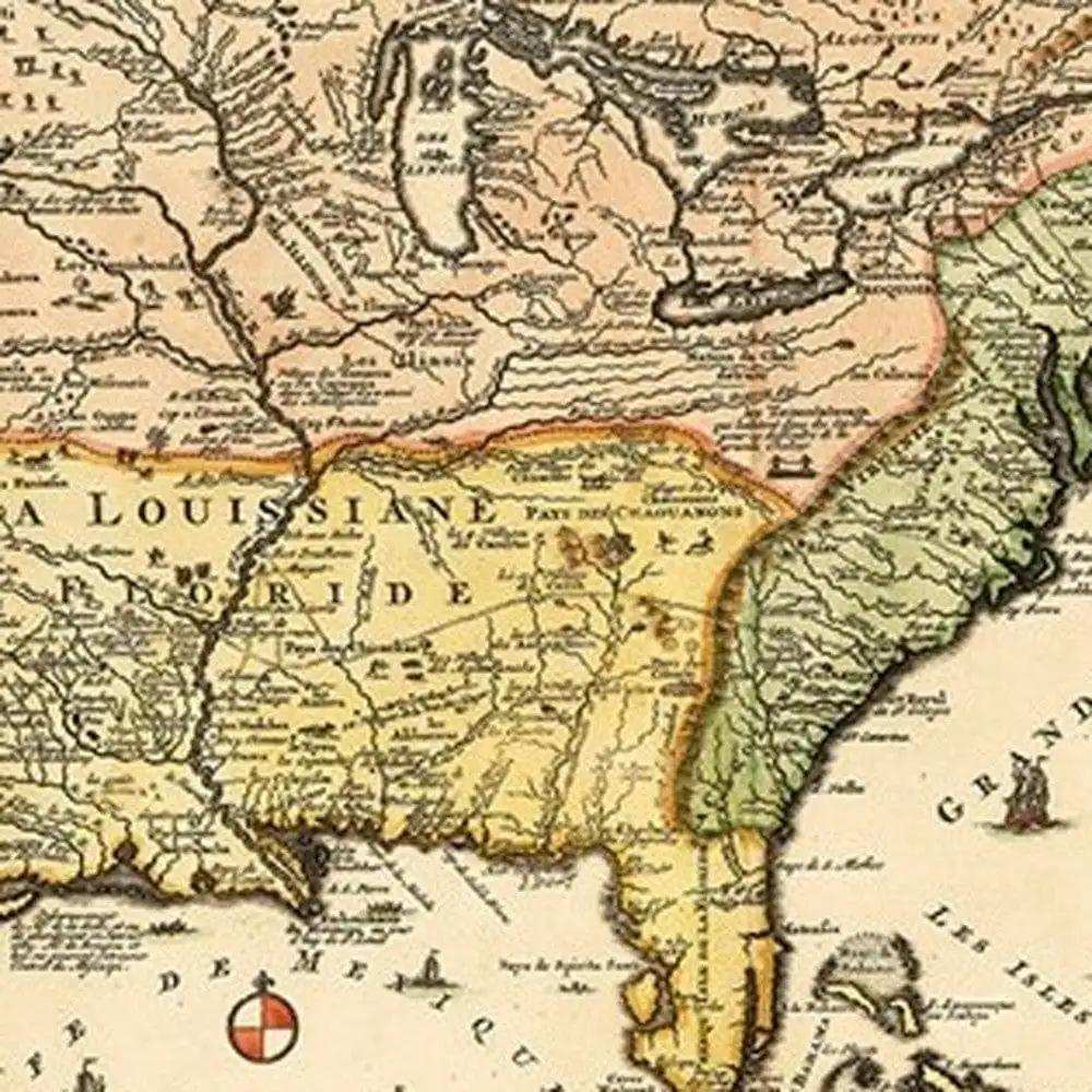 Vintage 1718 Map Of New France Unframed Print Wall Art - Homeroots - Flyclothing LLC