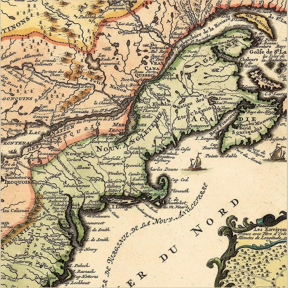 20" X 24" Vintage 1718 Map Of New France - Homeroots - Flyclothing LLC