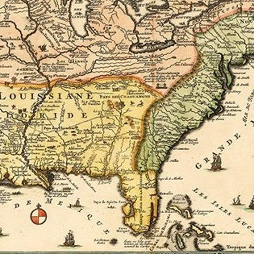 20" X 24" Vintage 1718 Map Of New France - Homeroots - Flyclothing LLC