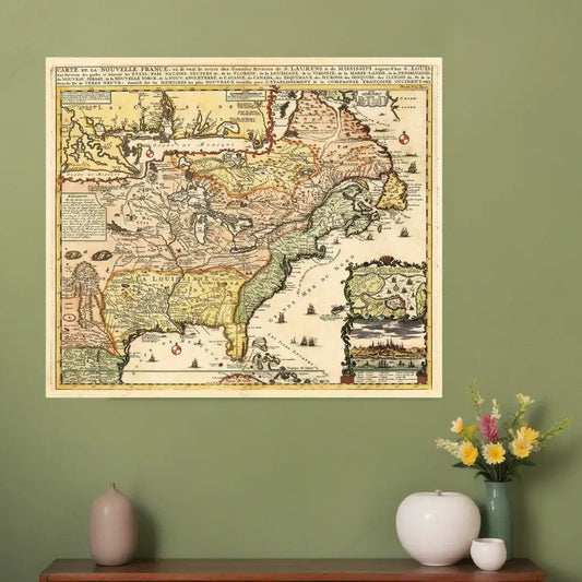 20" X 24" Vintage 1718 Map Of New France - Homeroots