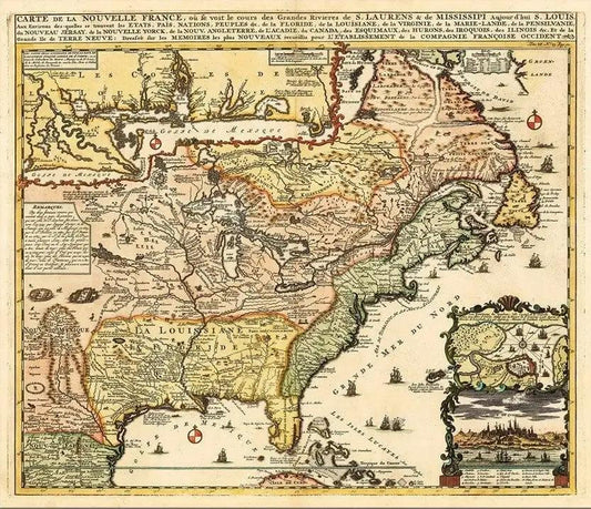 20" X 24" Vintage 1718 Map Of New France - Homeroots
