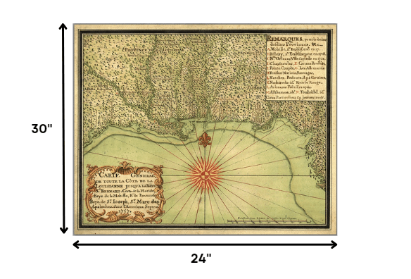 24" X 30" C1747 Map Of The Gulf Coast Vintage Poster Wall Art - Homeroots - Flyclothing LLC