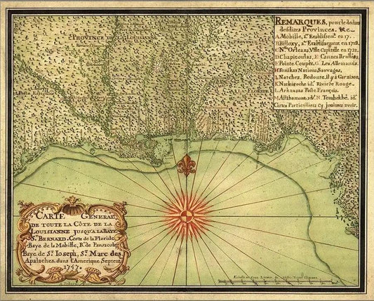 24" X 30" C1747 Map Of The Gulf Coast Vintage  Poster Wall Art - Homeroots