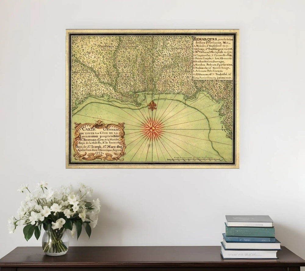 24" X 30" C1747 Map Of The Gulf Coast Vintage  Poster Wall Art - Homeroots