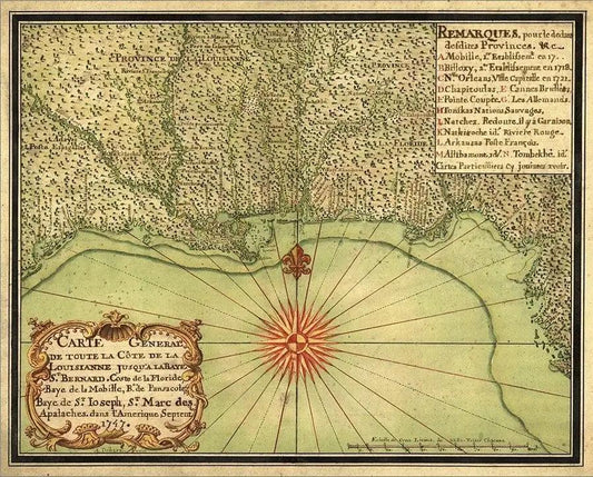 20" X 24" C1747 Map Of The Gulf Coast Vintage  Poster Wall Art - Homeroots
