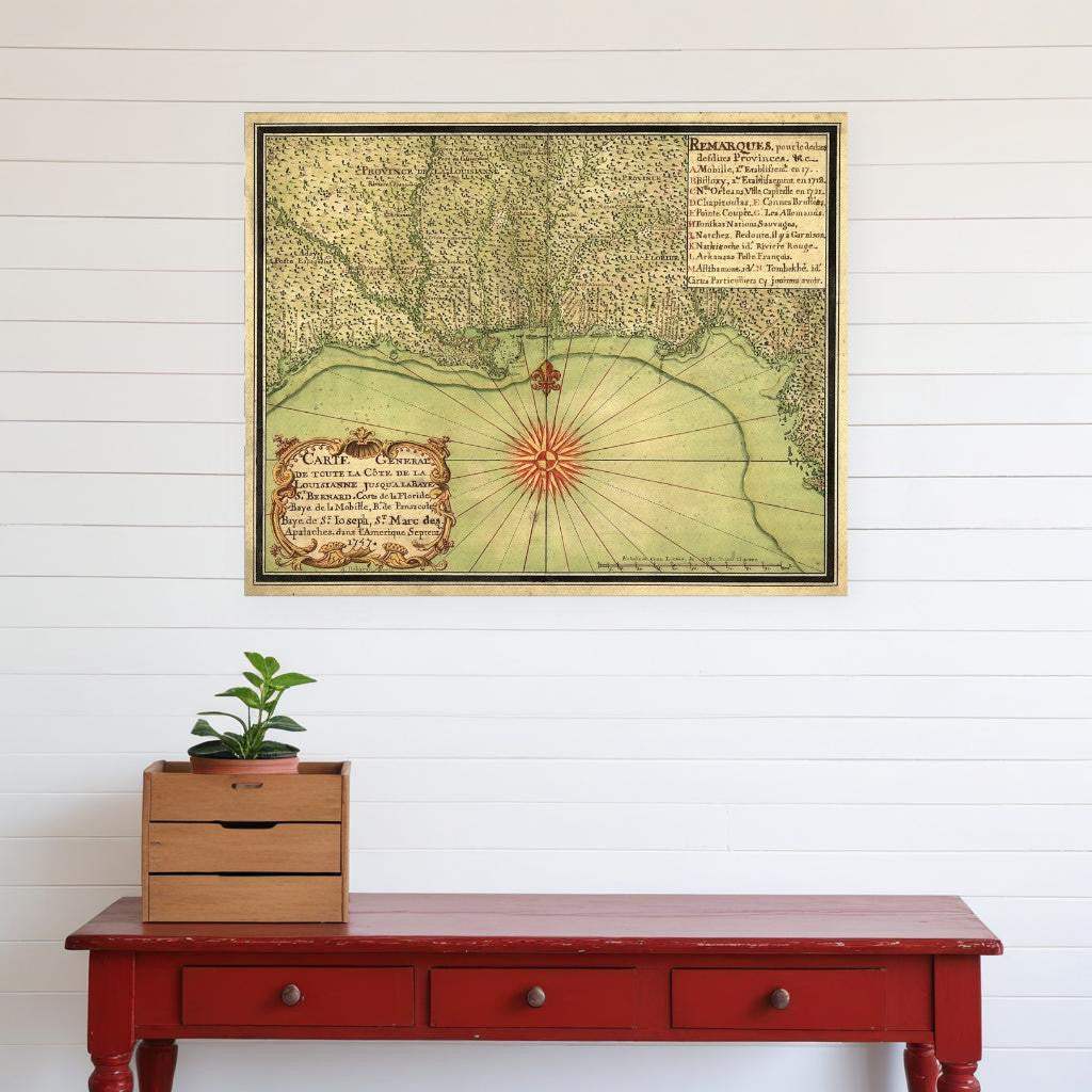 20" X 24" C1747 Map Of The Gulf Coast Vintage Poster Wall Art - Homeroots - Flyclothing LLC