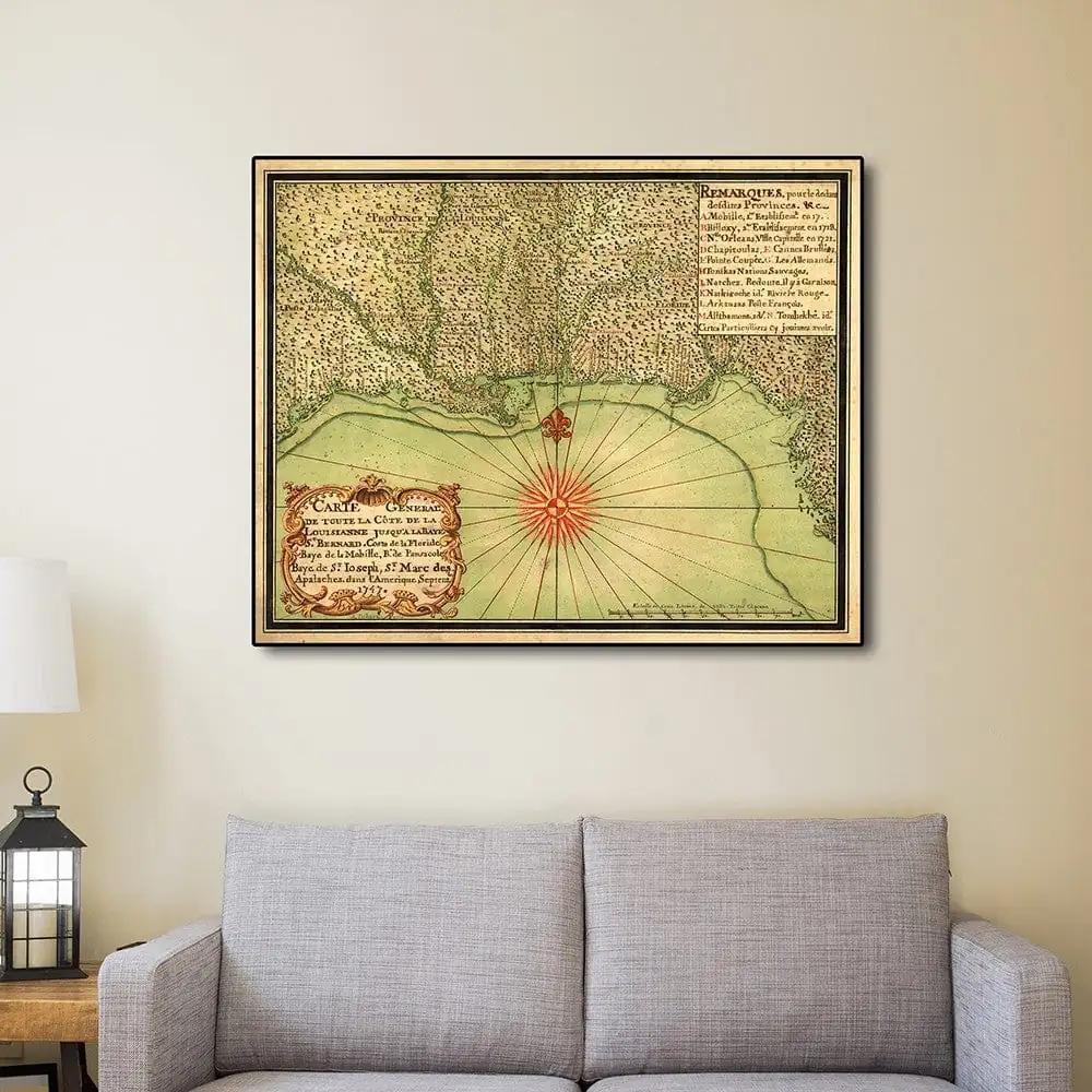 16" X 20" C1747 Map Of The Gulf Coast Vintage Poster Wall Art - Homeroots - Flyclothing LLC