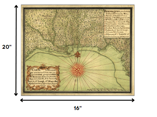 16" X 20" C1747 Map Of The Gulf Coast Vintage Poster Wall Art - Homeroots - Flyclothing LLC