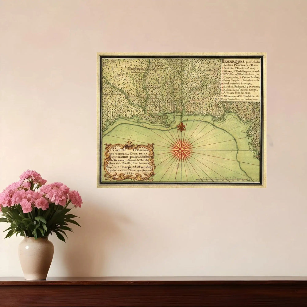 16" X 20" C1747 Map Of The Gulf Coast Vintage  Poster Wall Art - Homeroots