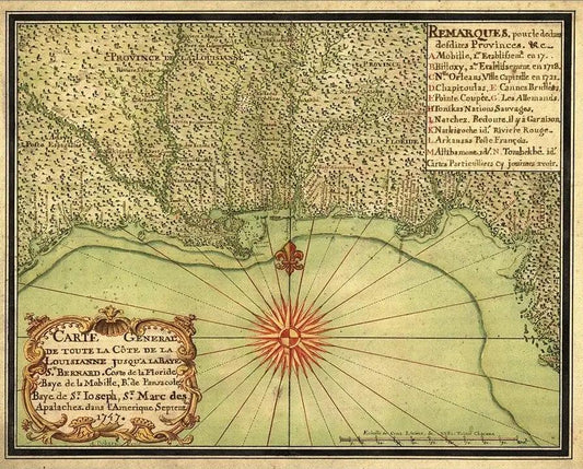 16" X 20" C1747 Map Of The Gulf Coast Vintage  Poster Wall Art - Homeroots