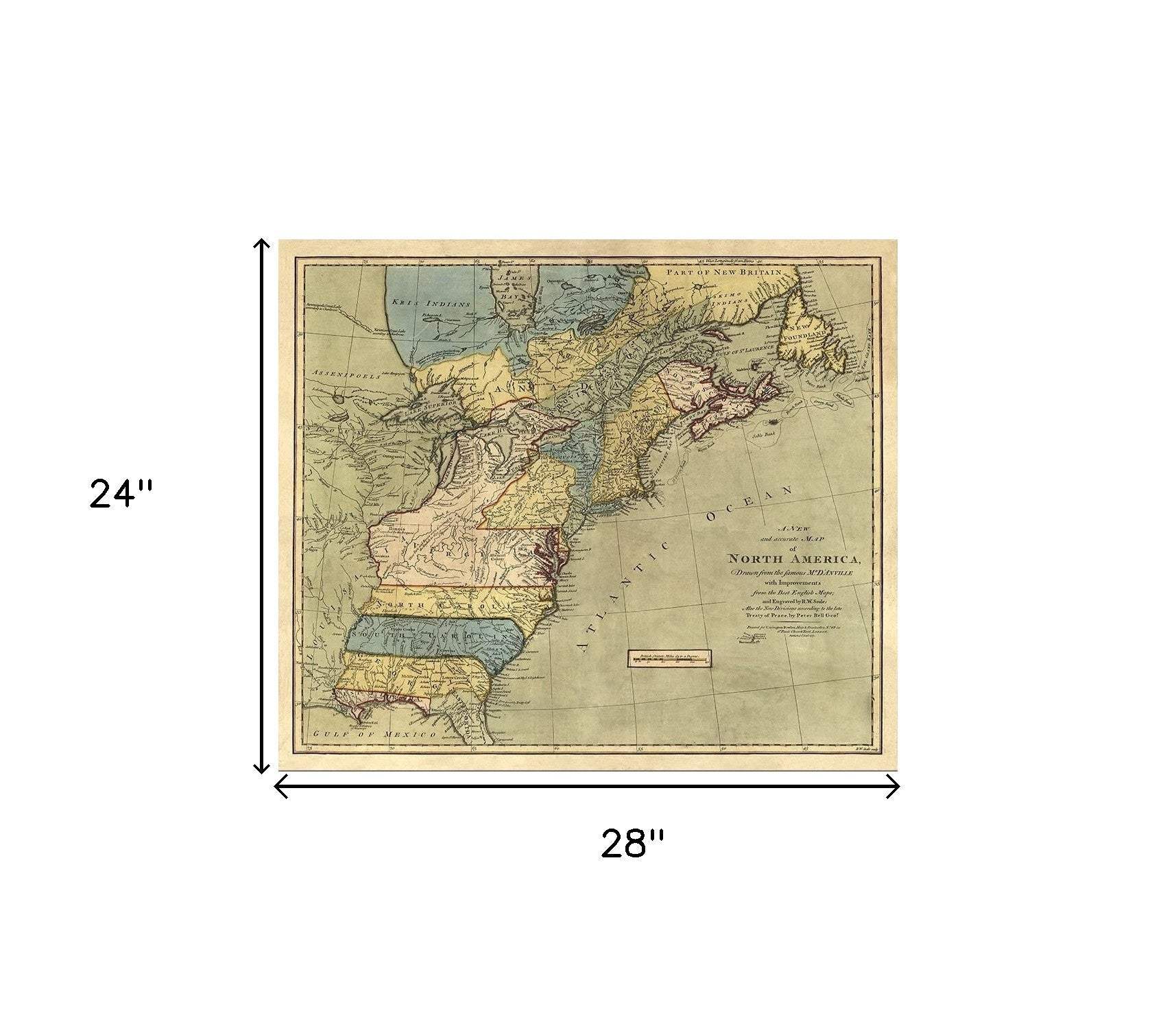 Vintage 1771 Map Of North America Unframed Print Wall Art - Homeroots - Flyclothing LLC