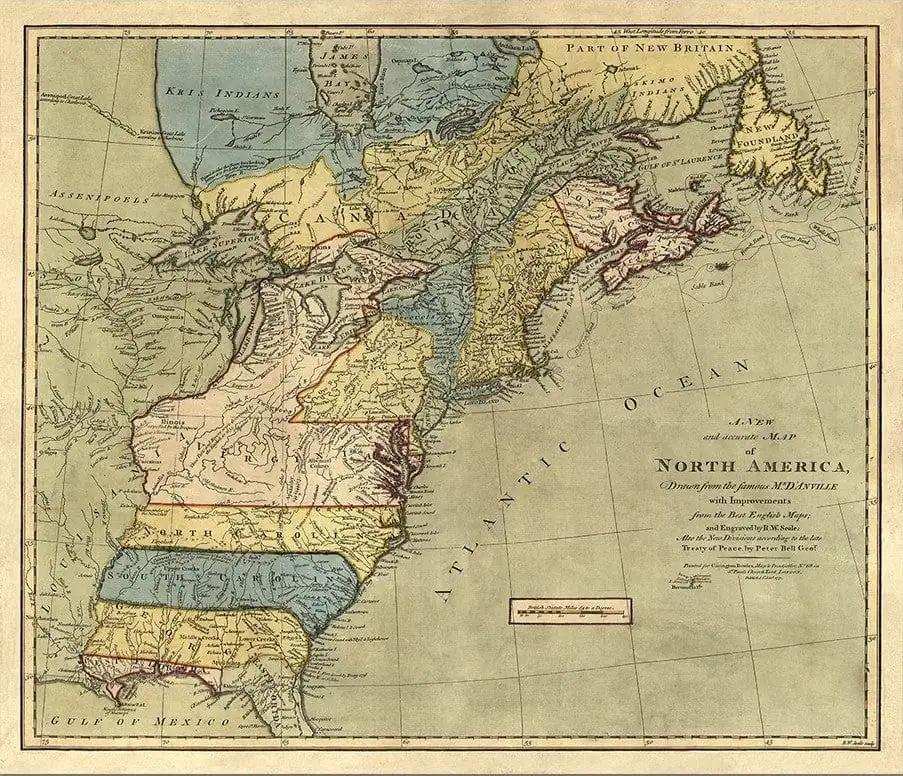 Vintage 1771 Map Of North America Unframed Print Wall Art - Homeroots