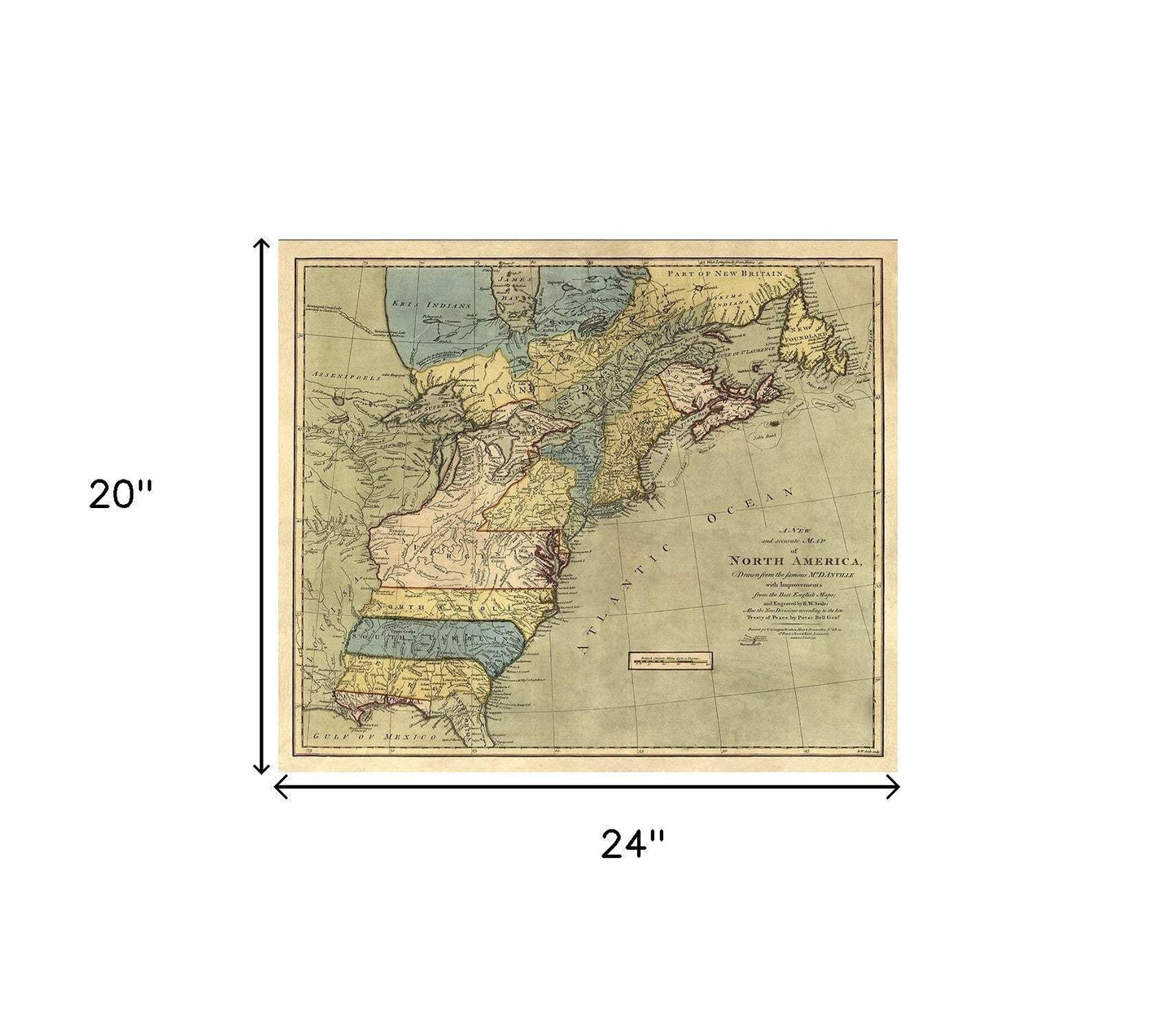Vintage 1771 Map Of North America Unframed Print Wall Art - Homeroots - Flyclothing LLC