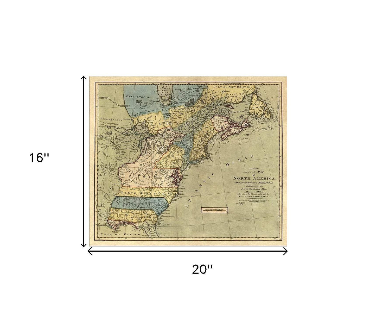 Vintage 1652 Map Of Early North America Unframed Print Wall Art - Homeroots - Flyclothing LLC
