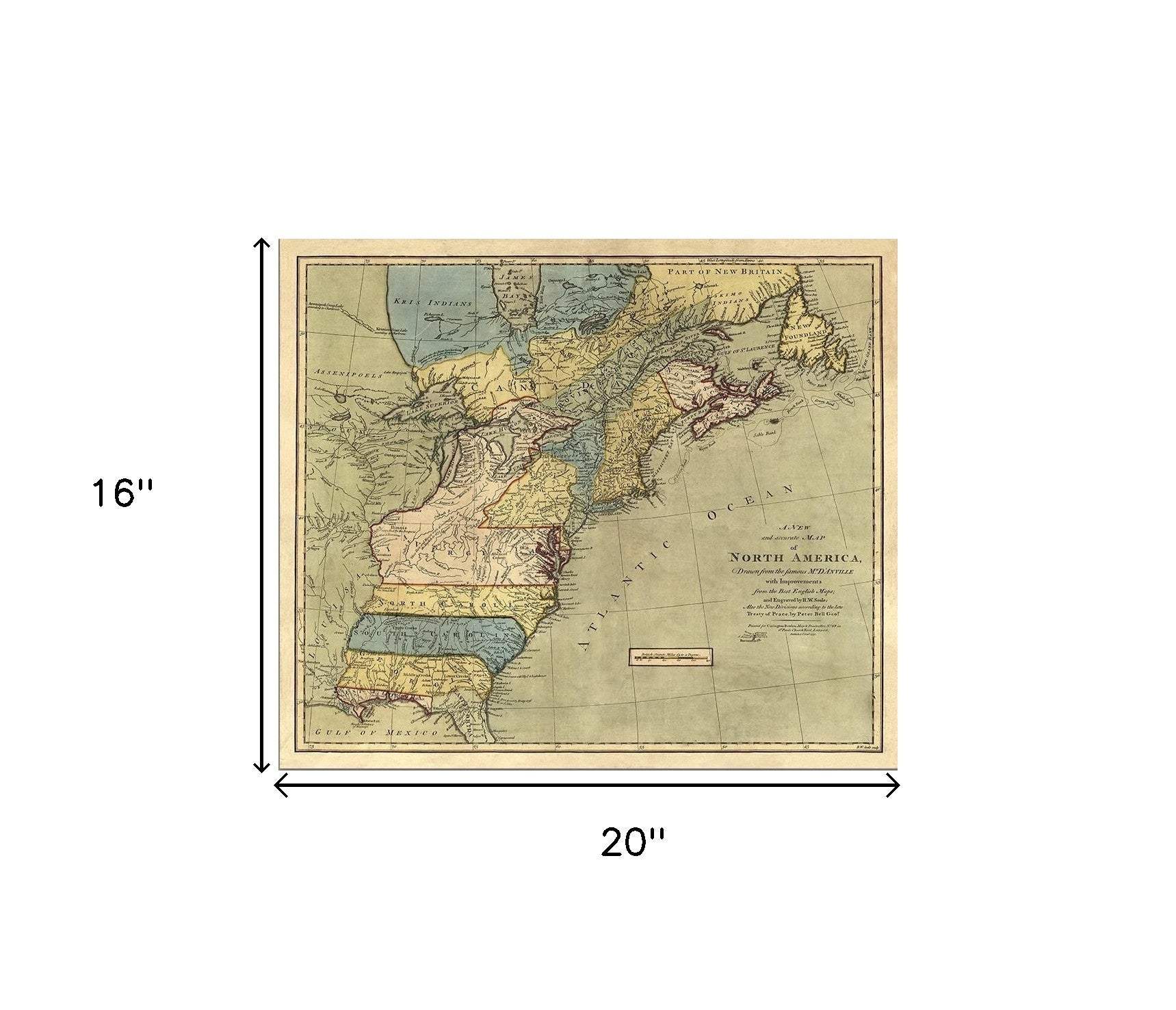 Vintage 1652 Map Of Early North America Unframed Print Wall Art - Homeroots - Flyclothing LLC