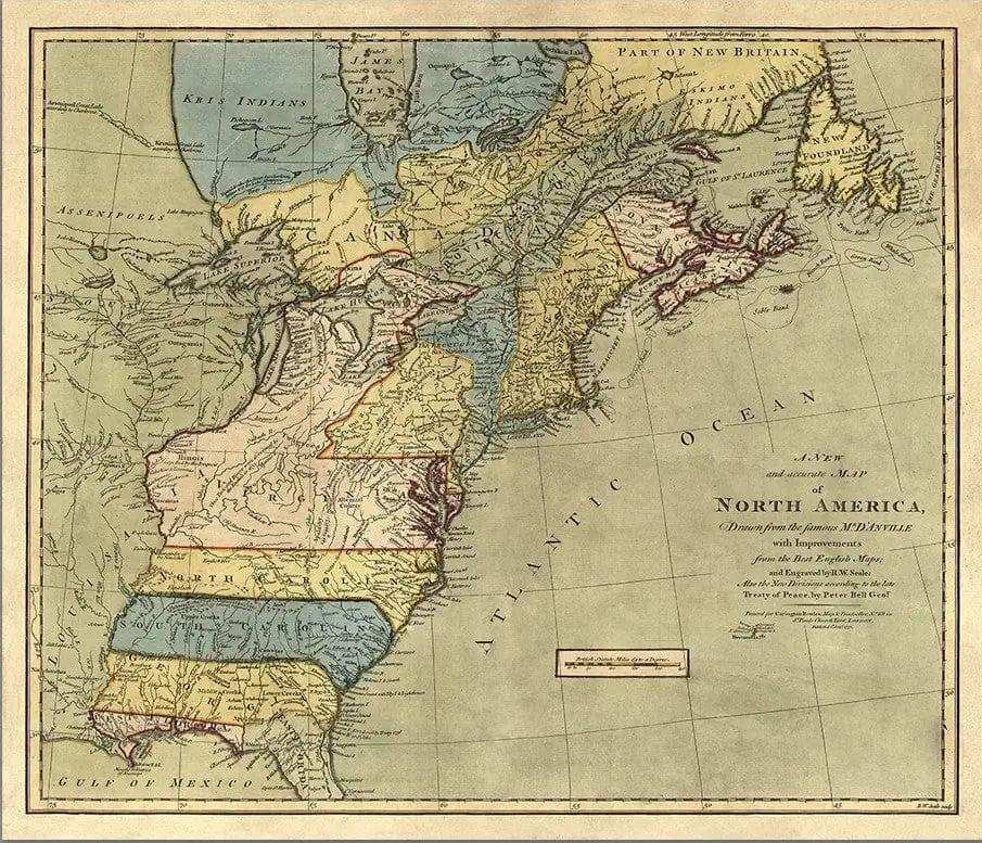 Vintage 1652 Map Of Early North America Unframed Print Wall Art - Homeroots