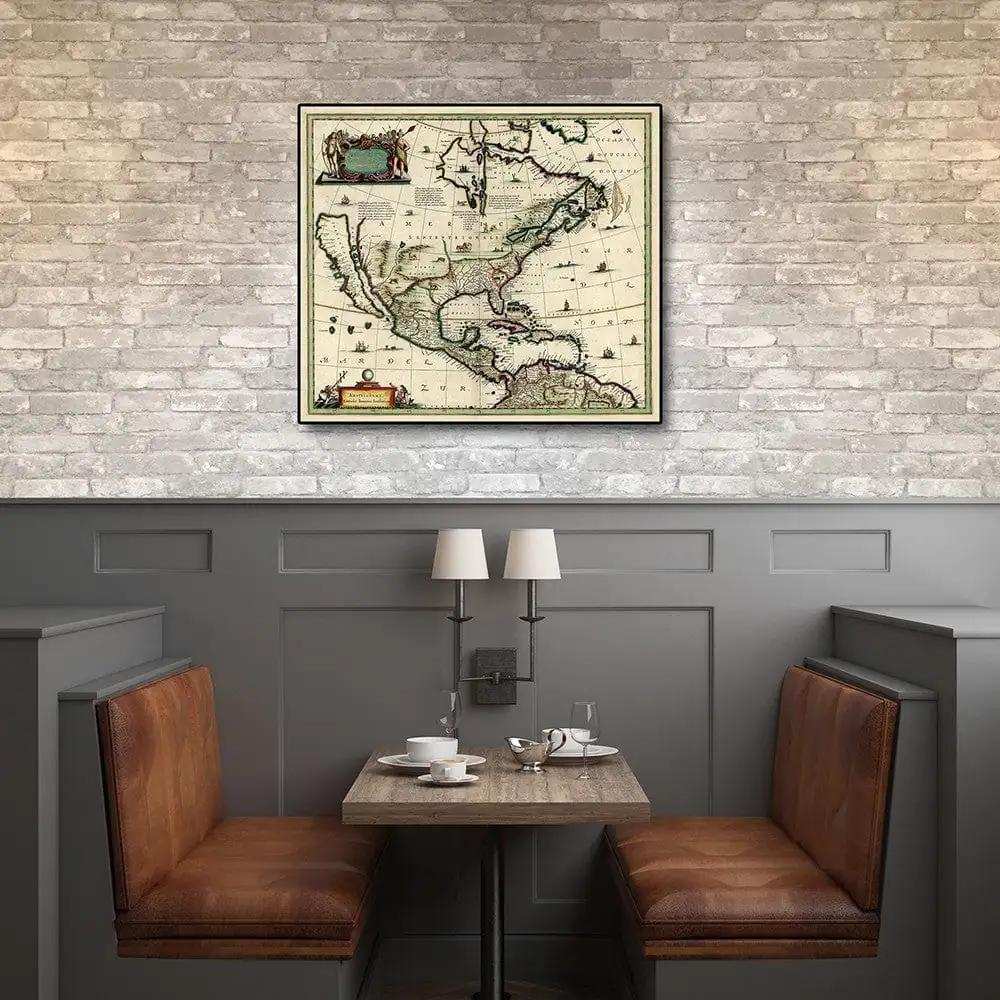 Vintage 1652 Map Of Early North America Unframed Print Wall Art - Homeroots - Flyclothing LLC