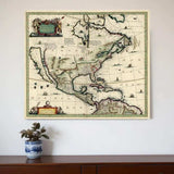 Vintage 1652 Map Of Early North America Unframed Print Wall Art - Homeroots