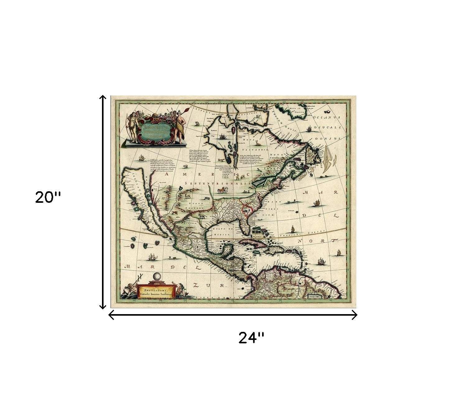 Vintage 1652 Map Of Early North America Unframed Print Wall Art - Homeroots - Flyclothing LLC