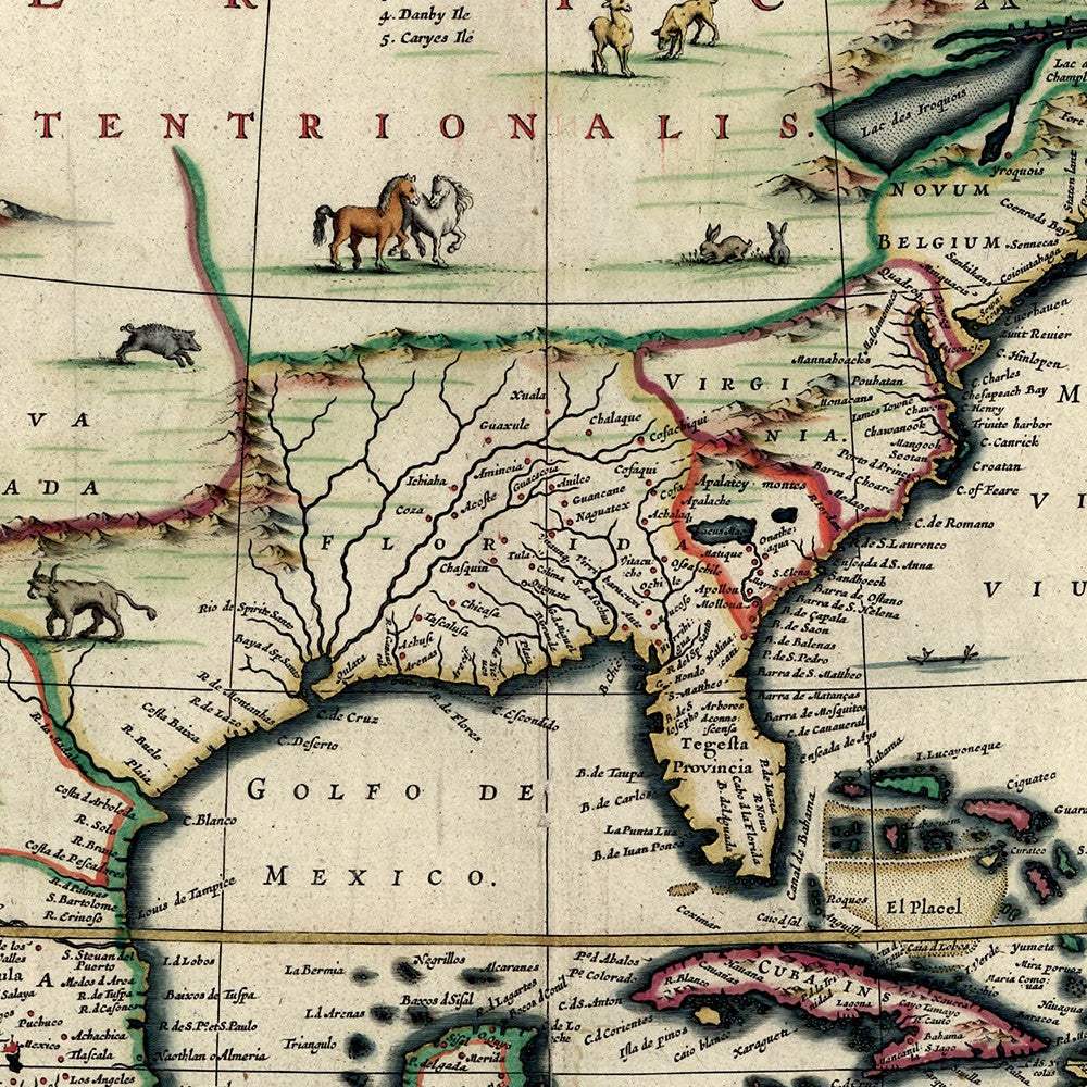 Vintage 1652 Map Of Early North America Unframed Print Wall Art - Homeroots - Flyclothing LLC