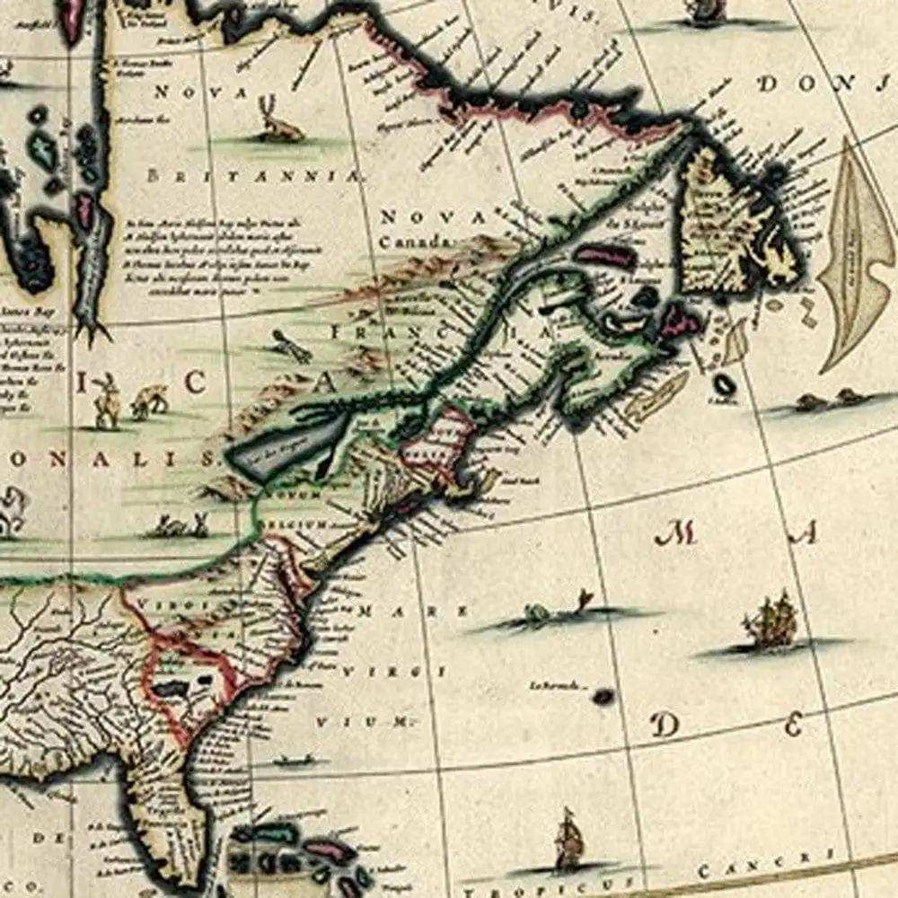 Vintage 1652 Map Of Early North America Unframed Print Wall Art - Homeroots - Flyclothing LLC