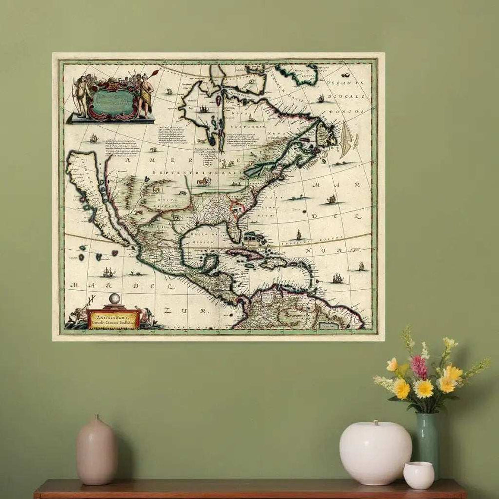 Vintage 1652 Map Of Early North America Unframed Print Wall Art - Homeroots - Flyclothing LLC