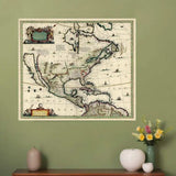 Vintage 1652 Map Of Early North America Unframed Print Wall Art - Homeroots