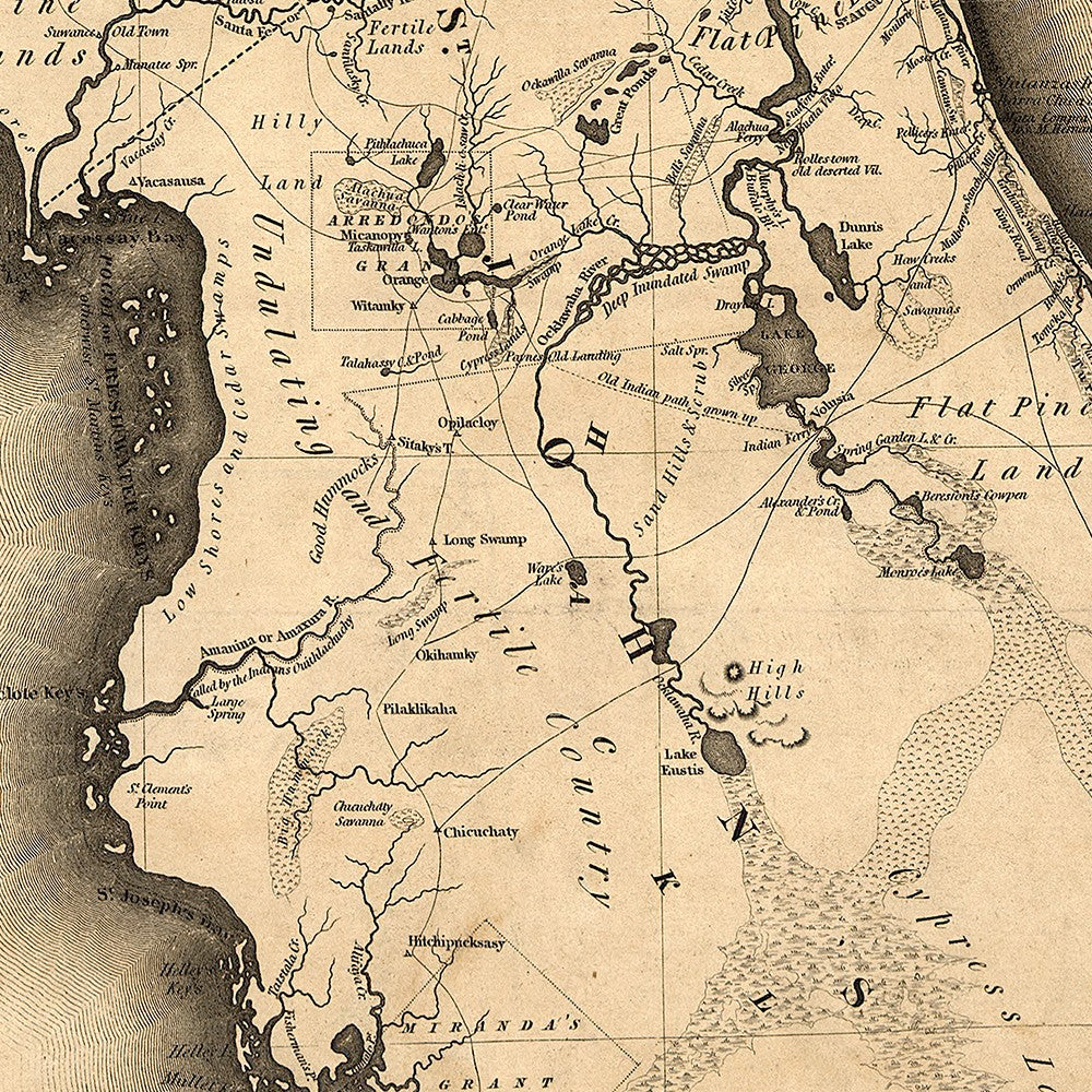 24" X 28" C1823 Early Map Of Florida Vintage Poster Wall Art - Homeroots - Flyclothing LLC