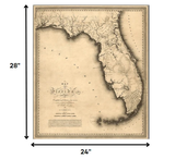 24" X 28" C1823 Early Map Of Florida Vintage Poster Wall Art - Homeroots - Flyclothing LLC