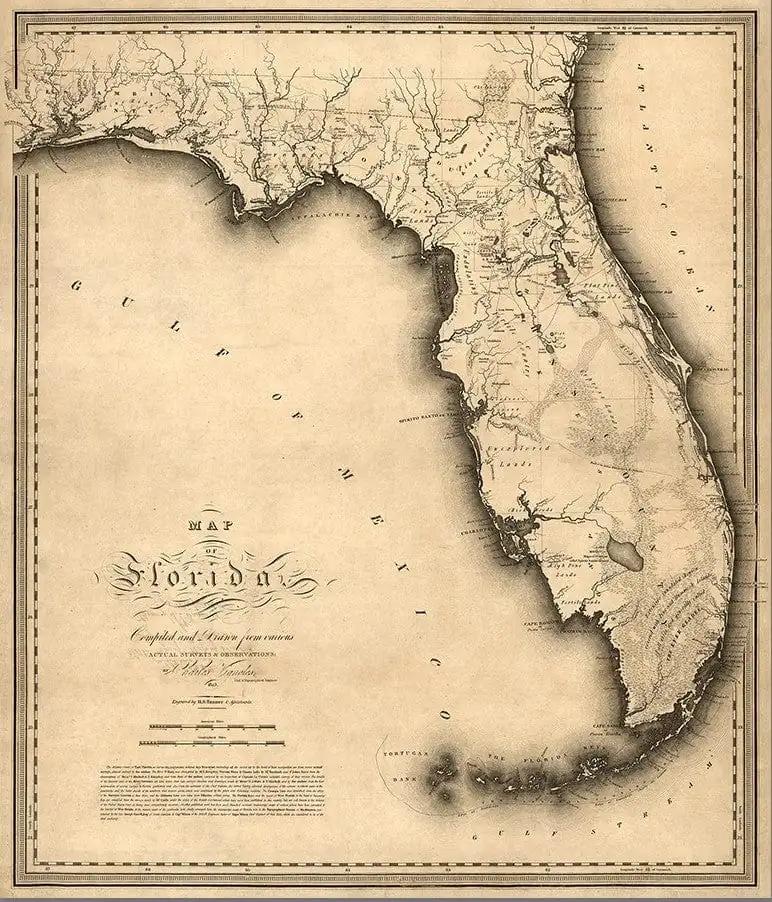 24" X 28" C1823 Early Map Of Florida Vintage Poster Wall Art - Homeroots - Flyclothing LLC