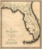 24" X 28" C1823 Early Map Of Florida  Vintage  Poster Wall Art - Homeroots