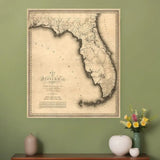 20" X 24" C1823 Early Map Of Florida  Vintage  Poster Wall Art - Homeroots