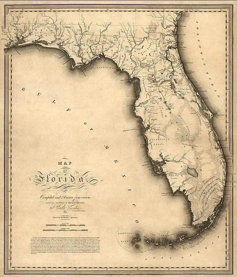 20" X 24" C1823 Early Map Of Florida Vintage Poster Wall Art - Homeroots - Flyclothing LLC