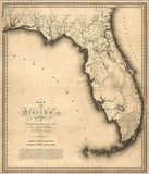 20" X 24" C1823 Early Map Of Florida  Vintage  Poster Wall Art - Homeroots