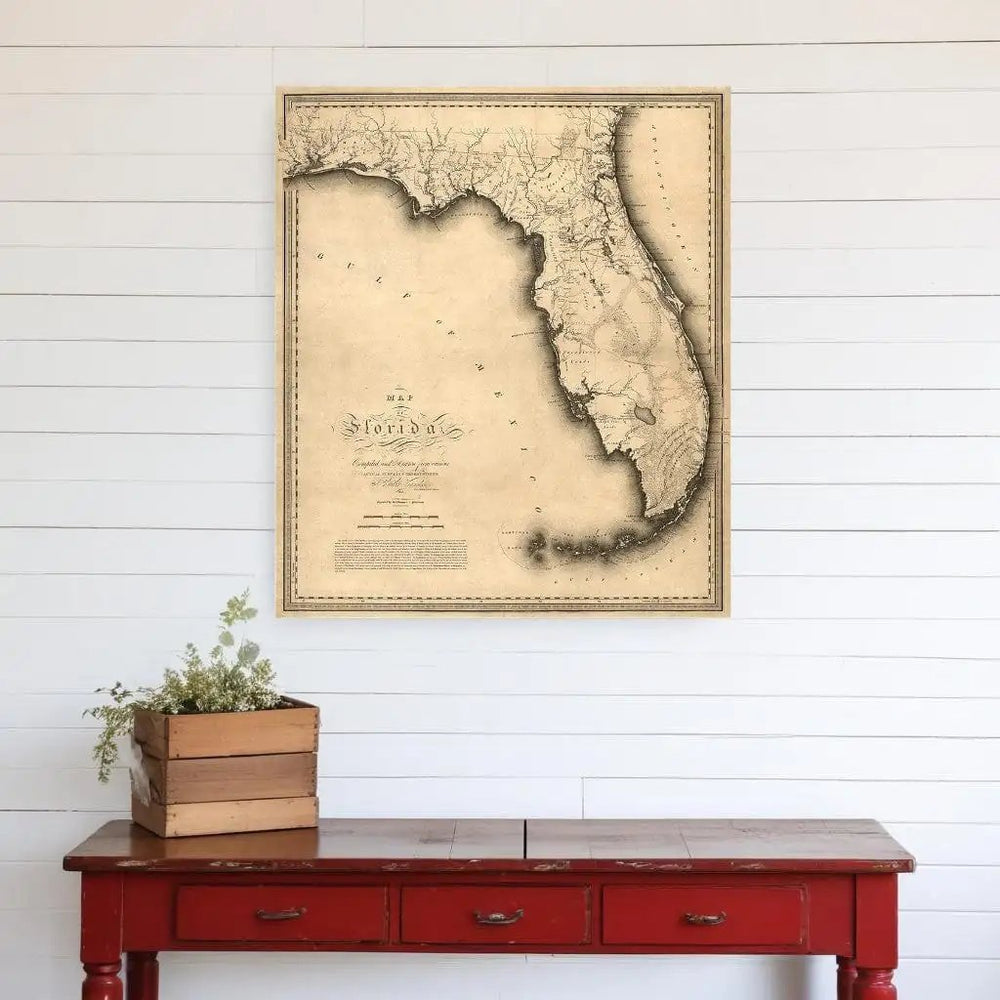 16" X 20" C1823 Early Map Of Florida  Vintage  Poster Wall Art - Homeroots