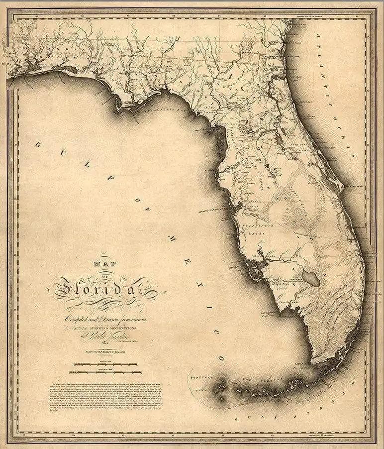 16" X 20" C1823 Early Map Of Florida Vintage Poster Wall Art - Homeroots - Flyclothing LLC