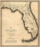 16" X 20" C1823 Early Map Of Florida  Vintage  Poster Wall Art - Homeroots