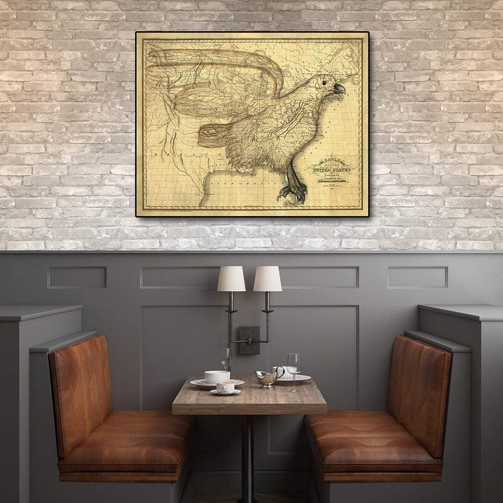 24" X 30" Eagle Map Of America C1833 Vintage Poster Wall Art - Homeroots - Flyclothing LLC