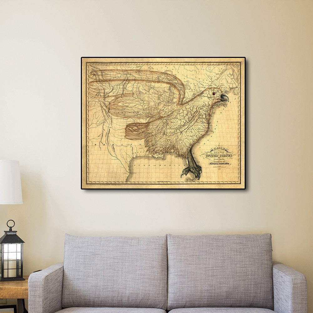 24" X 30" Eagle Map Of America C1833 Vintage Poster Wall Art - Homeroots - Flyclothing LLC