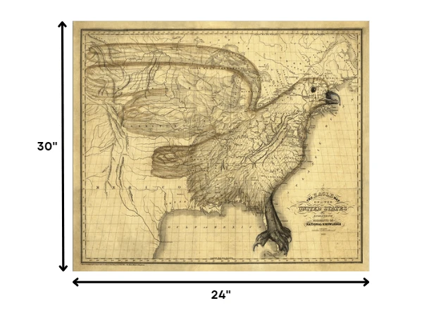 24" X 30" Eagle Map Of America C1833 Vintage Poster Wall Art - Homeroots - Flyclothing LLC
