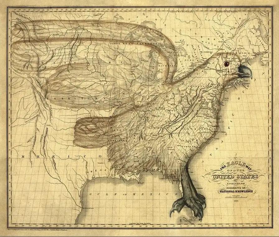 24" X 30" Eagle Map Of America C1833 Vintage Poster Wall Art - Homeroots - Flyclothing LLC