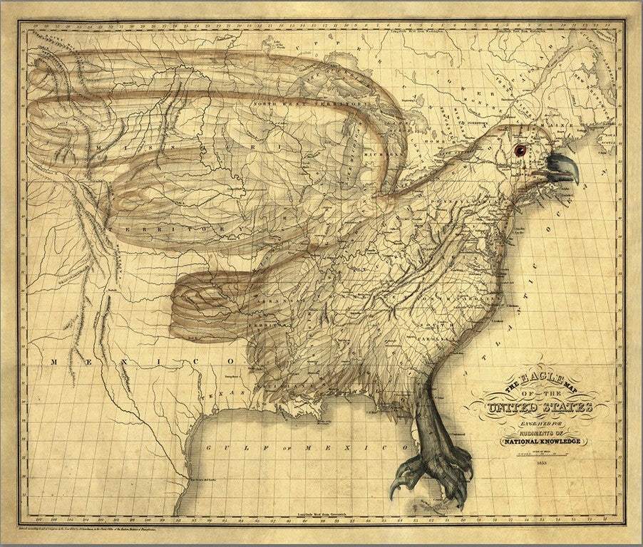 20" X 24" Eagle Map Of America C1833 Vintage Poster Wall Art - Homeroots - Flyclothing LLC