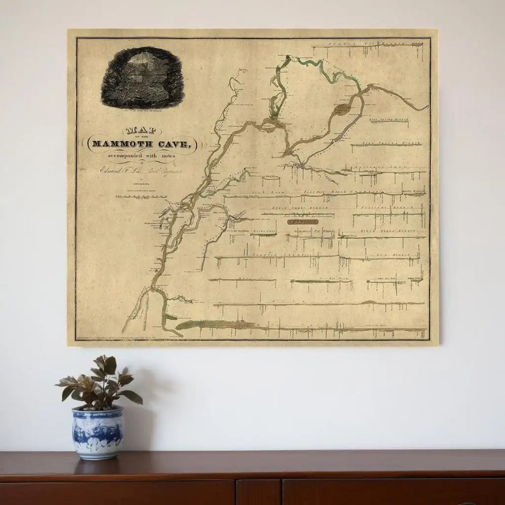 24" X 28" Map Of Kentucky Mammoth Cave Vintage  Poster Wall Art - Homeroots