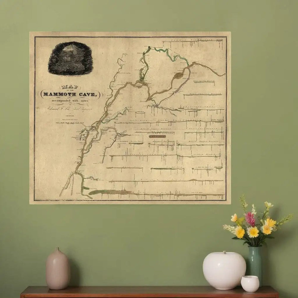 20" X 24" Map Of Kentucky Mammoth Cave Vintage Poster Wall Art - Homeroots