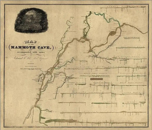 20" X 24" Map Of Kentucky Mammoth Cave Vintage Poster Wall Art - Homeroots
