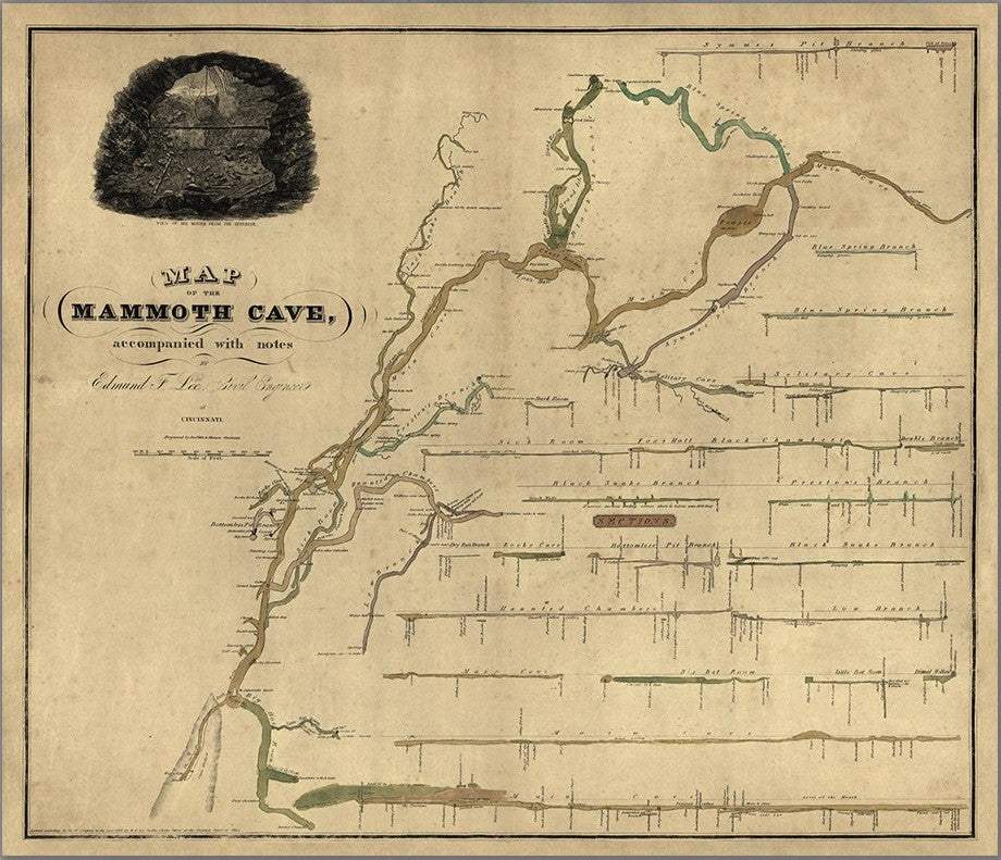 16" X 20" Map Of Kentucky Mammoth Cave Vintage Poster Wall Art - Homeroots - Flyclothing LLC