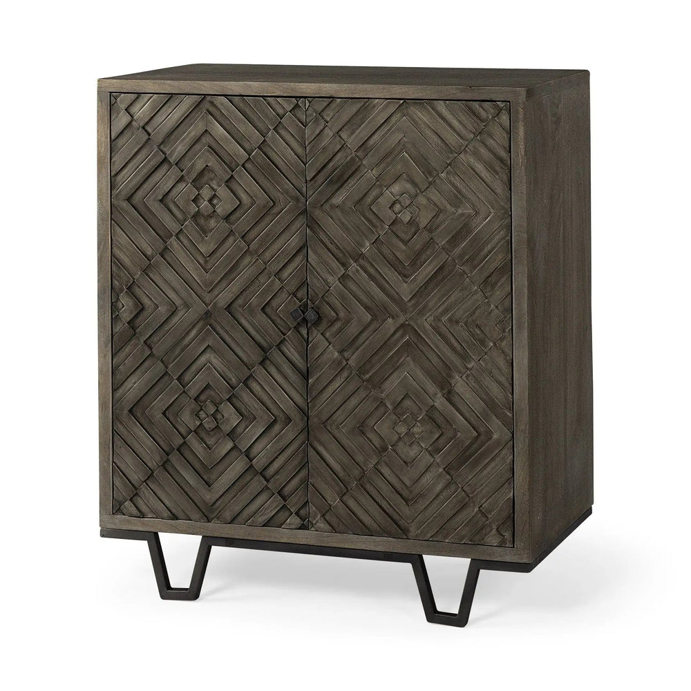16" Black and Dark Brown Accent Cabinet With One Shelf - Homeroots