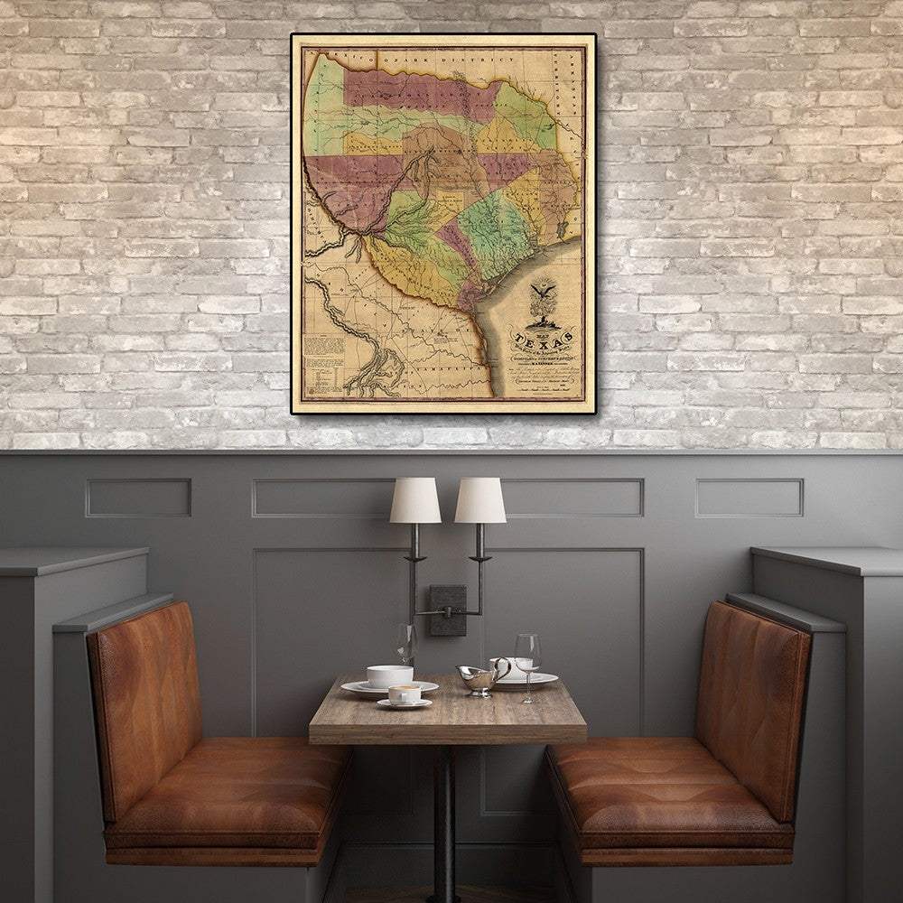 24" X 30" Texas And Surroundings C1837 Vintage Map Poster Wall Art - Homeroots - Flyclothing LLC